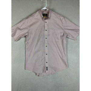 Cabelas Legendary Button Down Shirt Mens Medium Red Check Short Sleeve Cotton